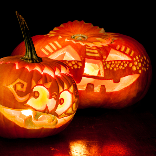 Halloween pumpkins on a black background