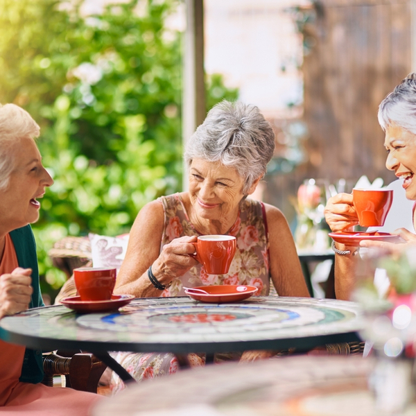 Three women at a café.