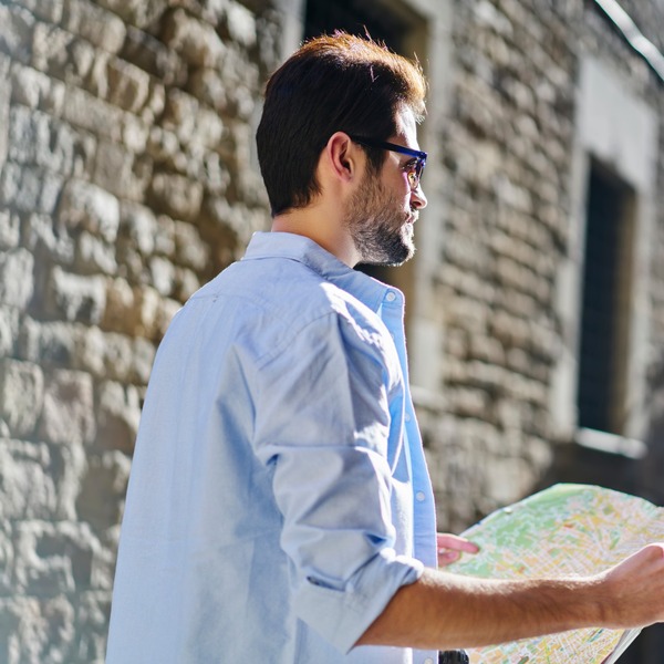 A man following a map.