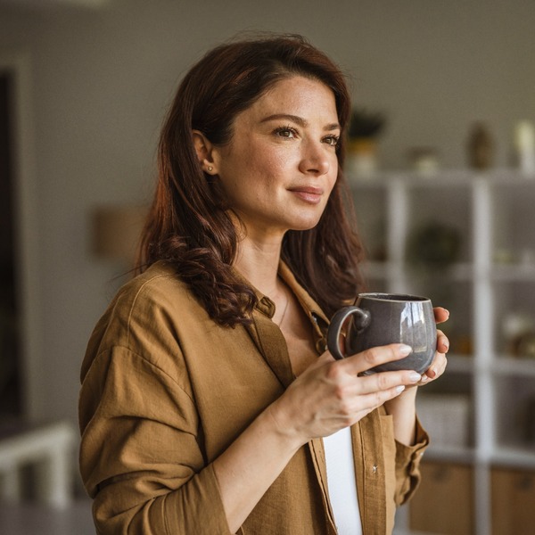 A woman looking calm.